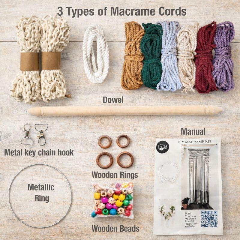 The Brown Box® Macrame Kit for Beginners & Kids – DIY Macrame Wall Hanging, Plant Hanger & Dream Catcher Making Kit with Cotton Cords, Wooden & Metal Rings | Boho Home Decor Craft Kit | Gift for Women - Image 2
