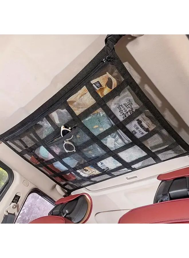 Black Car Roof Storage Net Durable Fabric Fits Most Vehicles For Luggage Accessories - Image 1