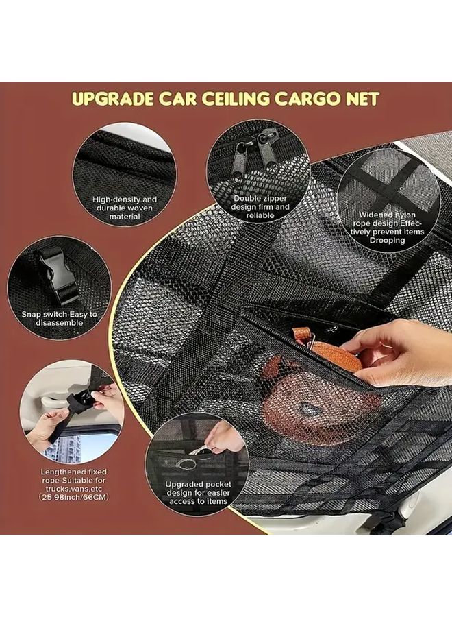 Black Car Roof Storage Net Durable Fabric Fits Most Vehicles For Luggage Accessories - Image 4