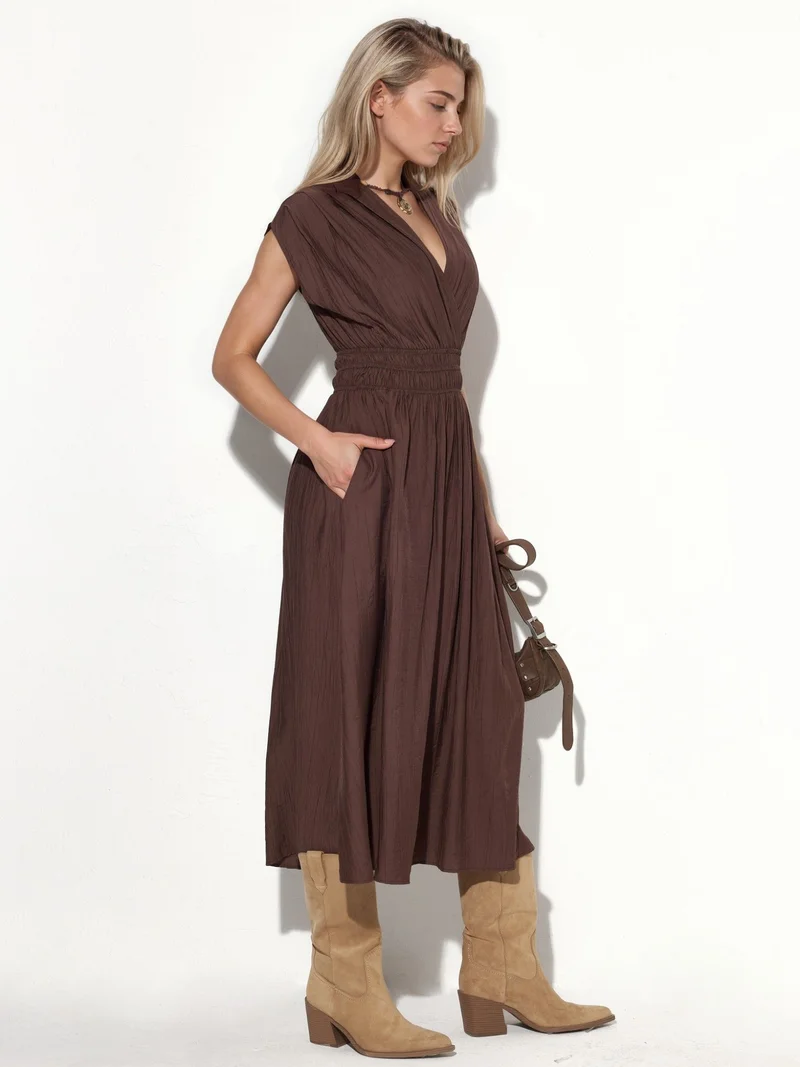 Busem BUSEM Textured V-Neck Midi Dress