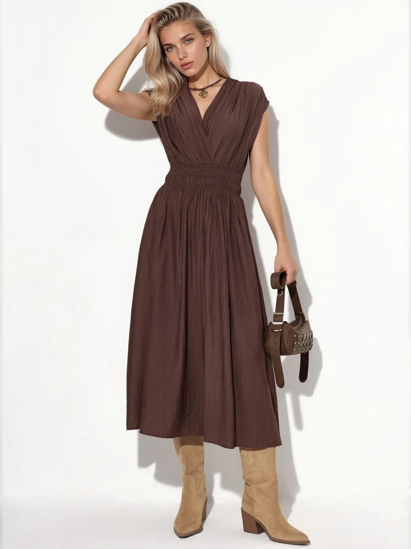 Busem BUSEM Textured V-Neck Midi Dress