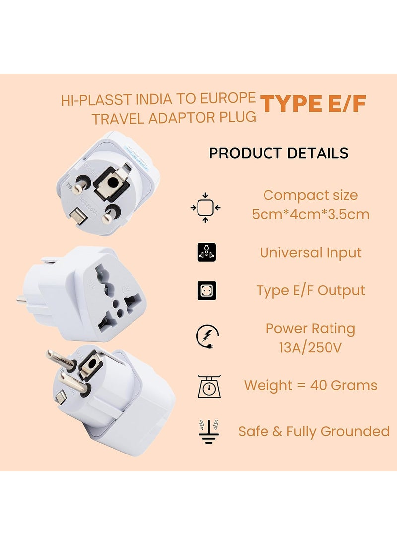 HI PLASST PINS N PLUGS HiPlasst India to Europe Travel Adapter Pack of 5 Schuko Plug Type EF European Plug Adapter Universal Socket for Europe Germany Spain Netherland France  - Image 5