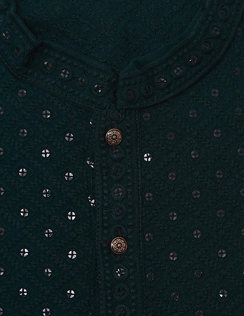 DIVISIVE Men's Sequince Embroidered Cotton Blend Only Slim Fit Kurta (DKRT136_XXXL_Bottle Green) - Image 5