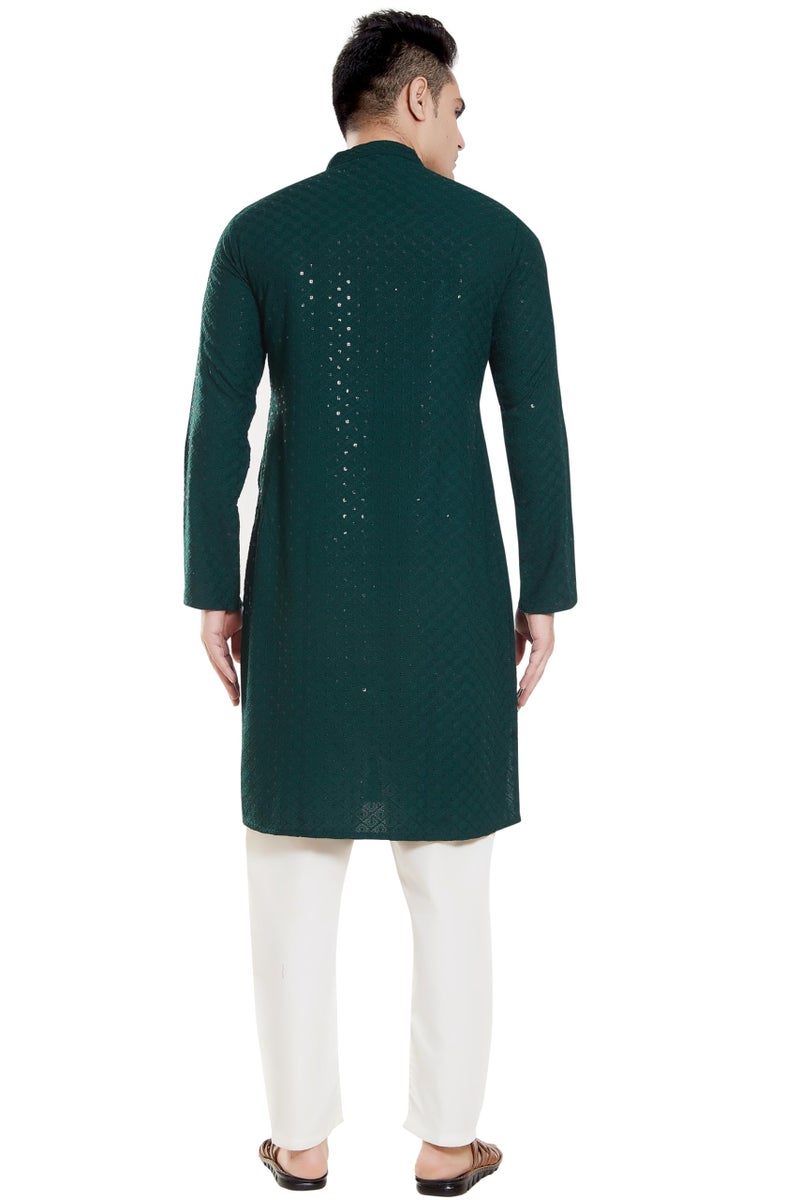 DIVISIVE Men's Sequince Embroidered Cotton Blend Only Slim Fit Kurta (DKRT136_XXXL_Bottle Green) - Image 4
