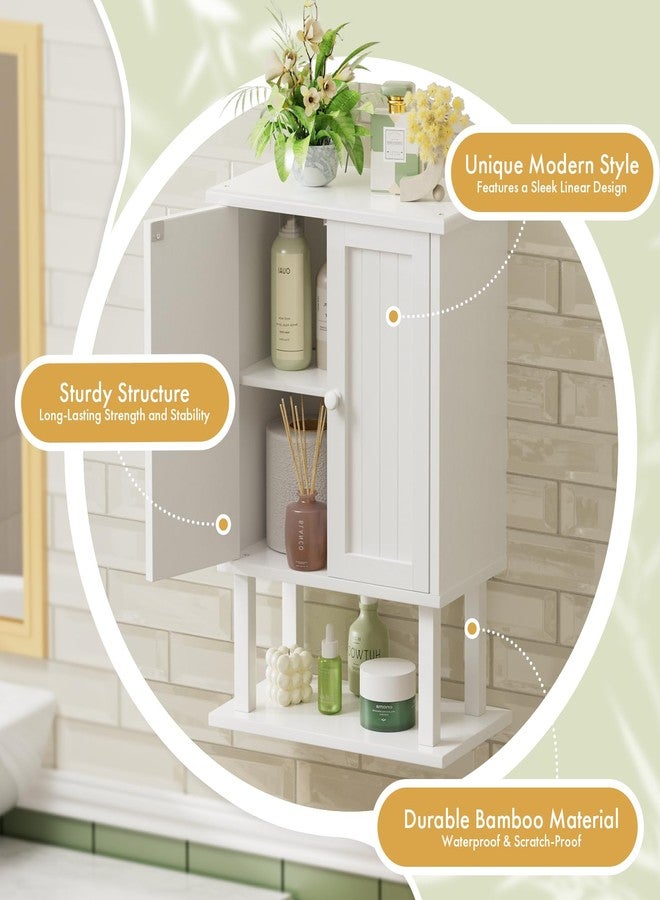 AmazerBath Bathroom Wall Cabinets, Bamboo Over The Toilet Storage Cabinet with Adjustable Shelves, Wall Mounted Medicine Cabinets with 2 Doors for Small Spaces, White, 9.0 x 15.7 x 23.8 Inches - Image 2