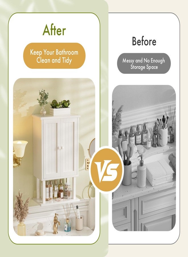 AmazerBath Bathroom Wall Cabinets, Bamboo Over The Toilet Storage Cabinet with Adjustable Shelves, Wall Mounted Medicine Cabinets with 2 Doors for Small Spaces, White, 9.0 x 15.7 x 23.8 Inches - Image 5