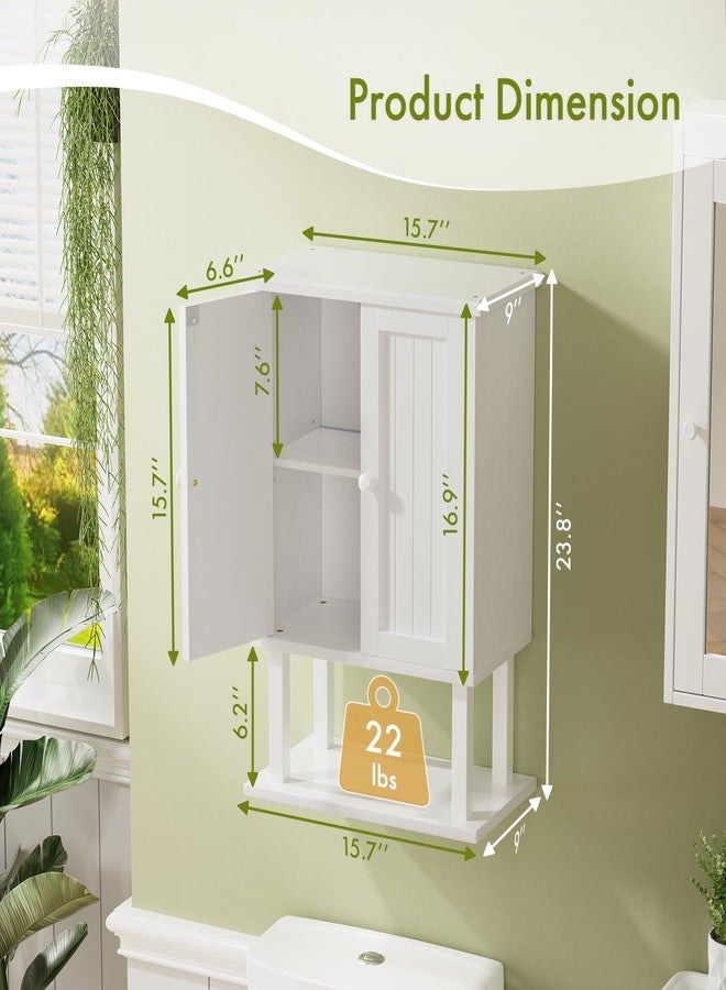 AmazerBath Bathroom Wall Cabinets, Bamboo Over The Toilet Storage Cabinet with Adjustable Shelves, Wall Mounted Medicine Cabinets with 2 Doors for Small Spaces, White, 9.0 x 15.7 x 23.8 Inches - Image 4