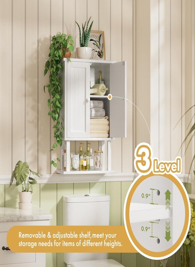 AmazerBath Bathroom Wall Cabinets, Bamboo Over The Toilet Storage Cabinet with Adjustable Shelves, Wall Mounted Medicine Cabinets with 2 Doors for Small Spaces, White, 9.0 x 15.7 x 23.8 Inches - Image 3