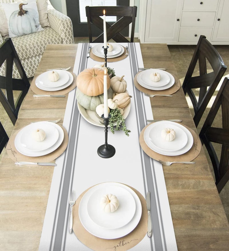 TweetyBed Fall Thanksgiving Table Runners 70 Inch Decorations White Pumpkin Leaf Branch Runners for Dining Tables Gray Stripes Autumn Dinner Runner Kitchen Parties Decor - Image 5