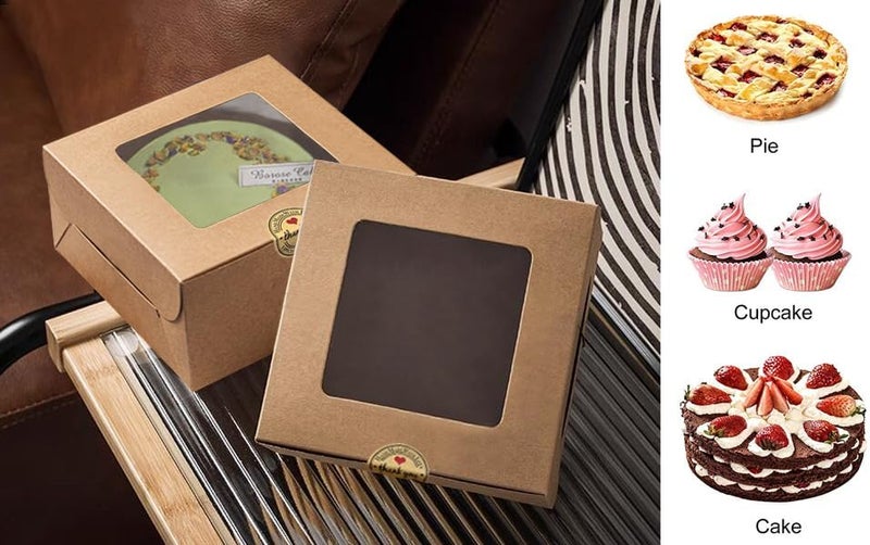 SmilerSmile 8x8x5 Inches Cake Boxes with Windows 20pcs 8 Inch Cake Box Bakery Boxes Kraft Pastry Boxes Disposable Cake Containers for Cakes,Pastries,Pies,Dessert/Brown - Image 3
