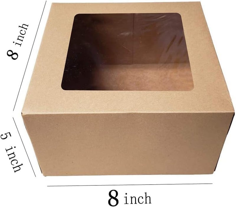 SmilerSmile 8x8x5 Inches Cake Boxes with Windows 20pcs 8 Inch Cake Box Bakery Boxes Kraft Pastry Boxes Disposable Cake Containers for Cakes,Pastries,Pies,Dessert/Brown - Image 4