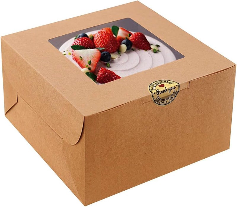 SmilerSmile 8x8x5 Inches Cake Boxes with Windows 20pcs 8 Inch Cake Box Bakery Boxes Kraft Pastry Boxes Disposable Cake Containers for Cakes,Pastries,Pies,Dessert/Brown - Image 1
