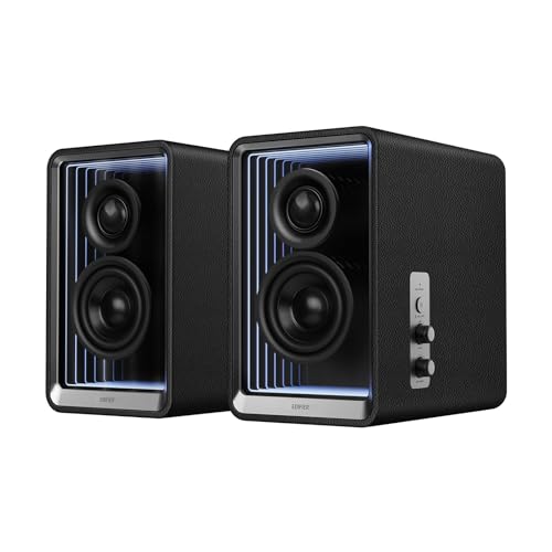 Edifier QR65 Desktop Active Monitor with 275 LongThrow Aluminum Diaphragm midLow Drivers HiRes Audio Brilliant Light Effects 70W Output Power Bluetooth Speakers with Stands Black - Image 1
