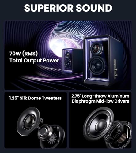 Edifier QR65 Desktop Active Monitor with 275 LongThrow Aluminum Diaphragm midLow Drivers HiRes Audio Brilliant Light Effects 70W Output Power Bluetooth Speakers with Stands Black - Image 3