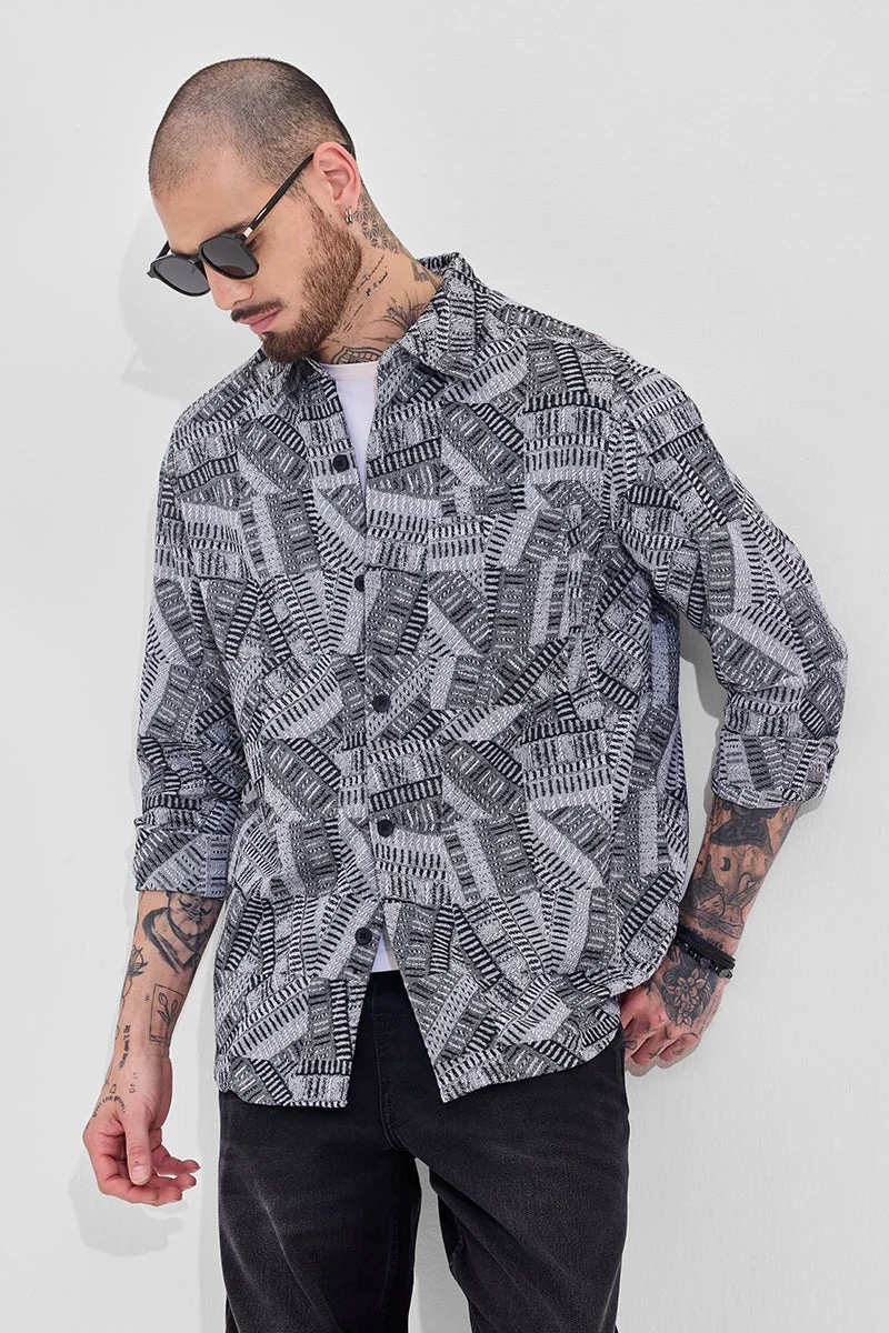 سنيتش قميص خارجي فضفاض بلون كحلي بتصميم تجريدي