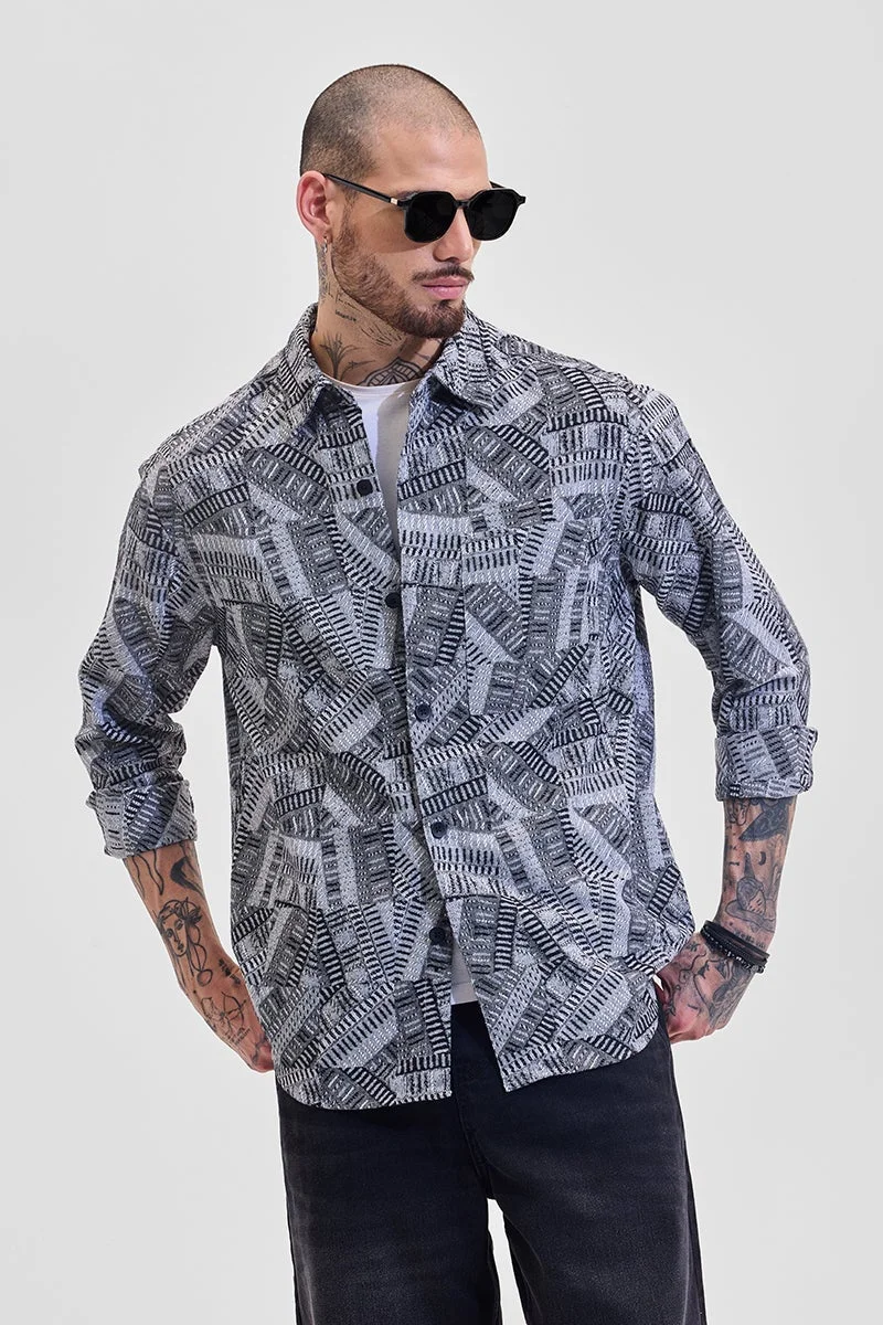 سنيتش قميص خارجي فضفاض بلون كحلي بتصميم تجريدي