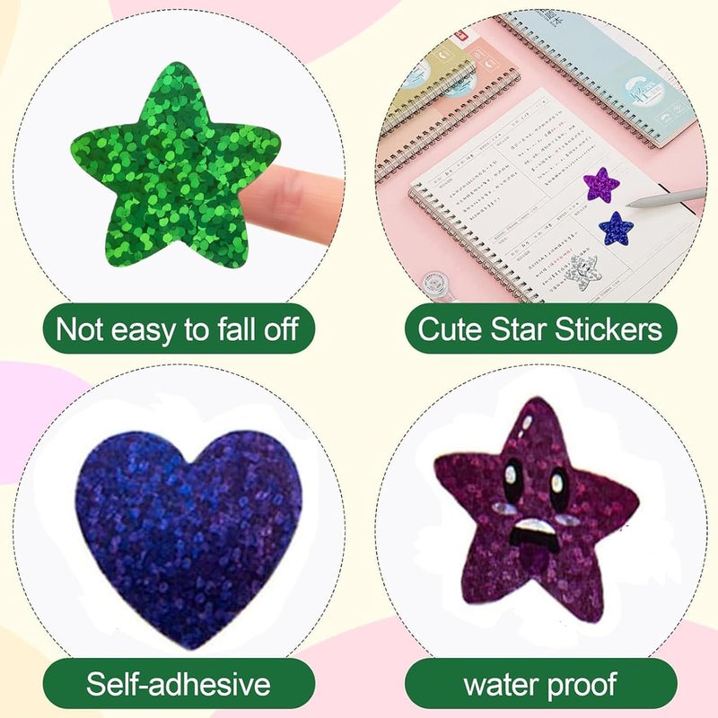 جيه زد اس ملصقات مكافآت للأطفال، 4 لفات من ملصقات نجوم الوجوه المبتسمة، 2000 قطعة من ملصقات تحفيزية للمعلمين، ملصقات لامعة من رقائق الألومنيوم، ملصقات قلوب مقاومة للماء، ملصقات تدريب على استخدام المرحاض للمنزل والفصل الدراسي - Image 3