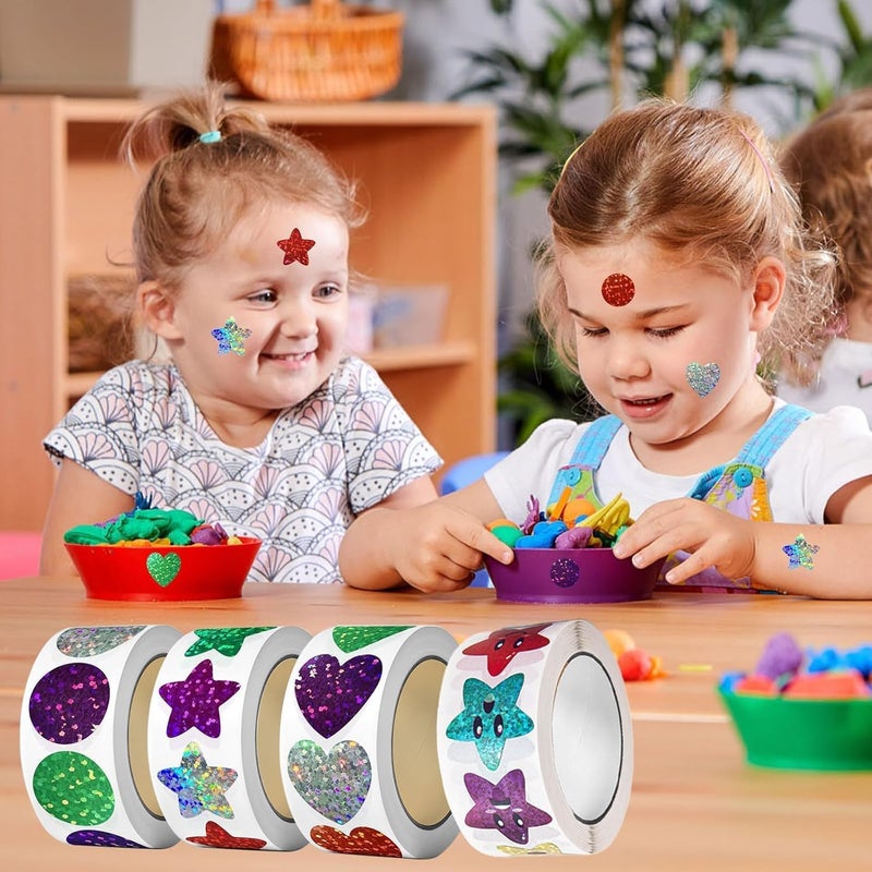 جيه زد اس ملصقات مكافآت للأطفال، 4 لفات من ملصقات نجوم الوجوه المبتسمة، 2000 قطعة من ملصقات تحفيزية للمعلمين، ملصقات لامعة من رقائق الألومنيوم، ملصقات قلوب مقاومة للماء، ملصقات تدريب على استخدام المرحاض للمنزل والفصل الدراسي - Image 5