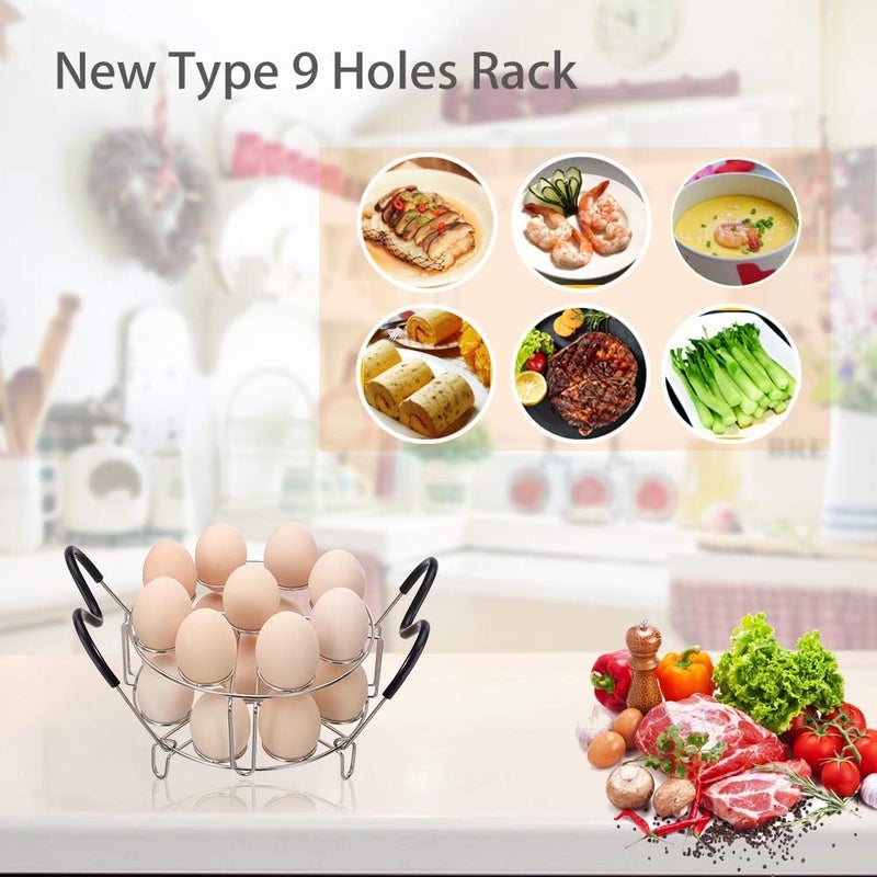 Maxracy Stackable Egg Steamer Rack Trivet 9 holes with Heat Resistant Handles for Instant Pot Accessories Stainless Steel Egg Assit fits 6qt 8qt Pressure Cooker(9 Holes Handle Set) - Image 5