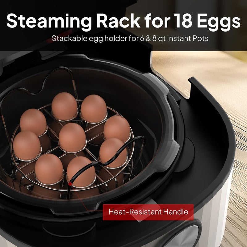 Maxracy Stackable Egg Steamer Rack Trivet 9 holes with Heat Resistant Handles for Instant Pot Accessories Stainless Steel Egg Assit fits 6qt 8qt Pressure Cooker(9 Holes Handle Set) - Image 2