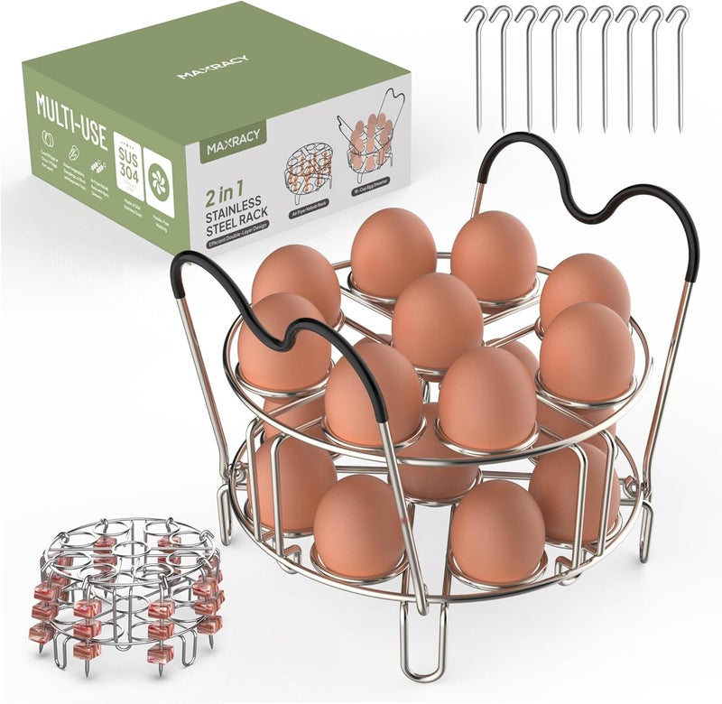 Maxracy Stackable Egg Steamer Rack Trivet 9 holes with Heat Resistant Handles for Instant Pot Accessories Stainless Steel Egg Assit fits 6qt 8qt Pressure Cooker(9 Holes Handle Set) - Image 1