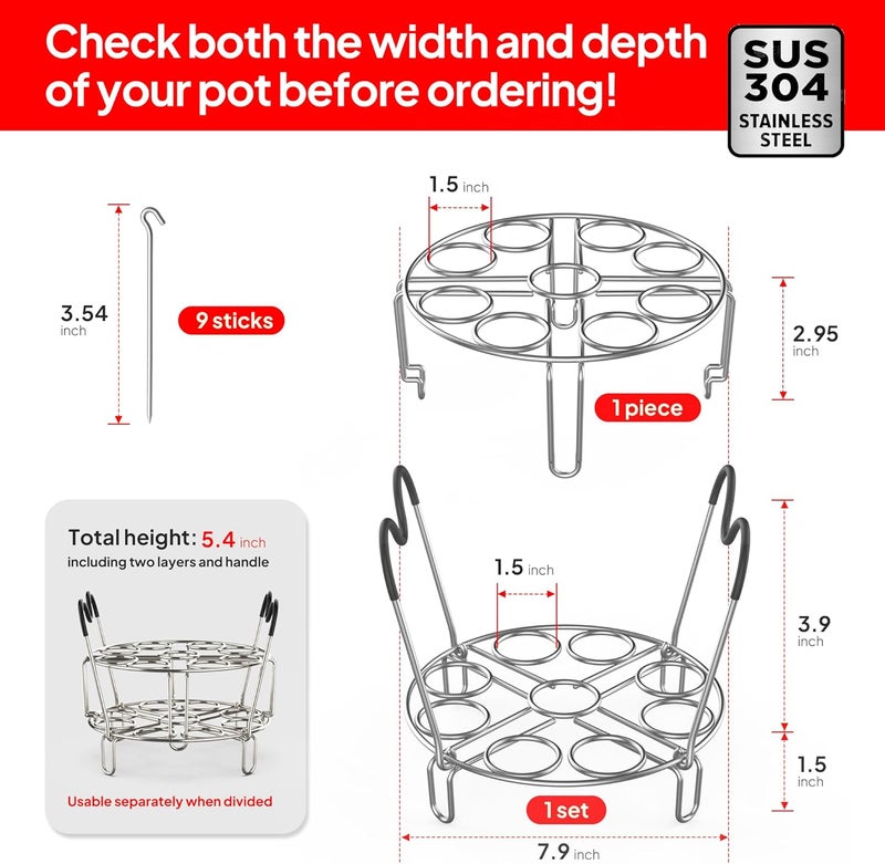 Maxracy Stackable Egg Steamer Rack Trivet 9 holes with Heat Resistant Handles for Instant Pot Accessories Stainless Steel Egg Assit fits 6qt 8qt Pressure Cooker(9 Holes Handle Set) - Image 4