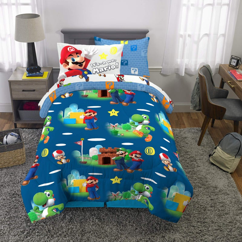 Franco Kids Bedding Super Soft Comforter and Sheet Set with Sham, 5 Piece Twin Size, Mario - Image 4
