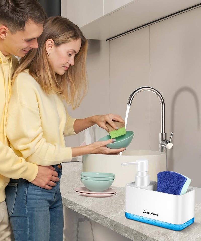 Eavida Dish Soap Dispenser with Sponge Holder, 2-in-1 Countertop Small Soap Dispenser for Kitchen and Bathroom, Multi-Scene for Dish Soap, Hand Soap, Lotion, Body Wash (White) - Image 3