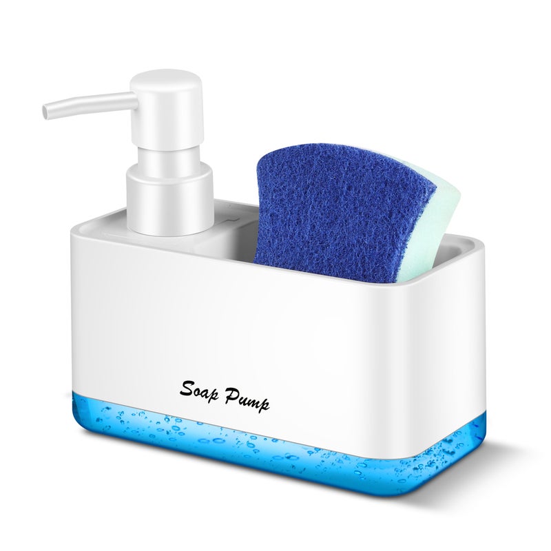 Eavida Dish Soap Dispenser with Sponge Holder, 2-in-1 Countertop Small Soap Dispenser for Kitchen and Bathroom, Multi-Scene for Dish Soap, Hand Soap, Lotion, Body Wash (White) - Image 1