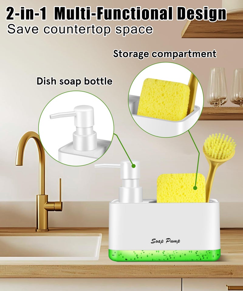 Eavida Dish Soap Dispenser with Sponge Holder, 2-in-1 Countertop Small Soap Dispenser for Kitchen and Bathroom, Multi-Scene for Dish Soap, Hand Soap, Lotion, Body Wash (White) - Image 5