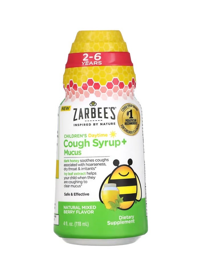 Zarbee's Children's Daytime, Cough Syrup + Mucus, 2-6 Years, Natural Mixed Berry, 4 fl oz (118 ml) - Image 1