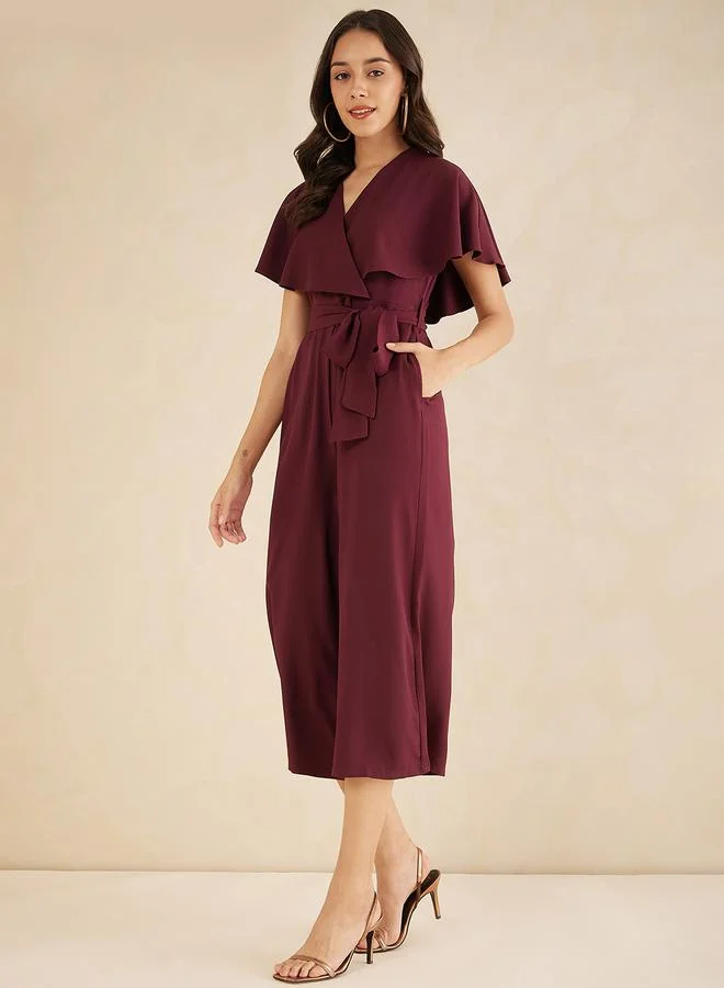 FEMELLA Solid Kimono Wrap Jumpsuit with Ruffled Sleeves by Styli