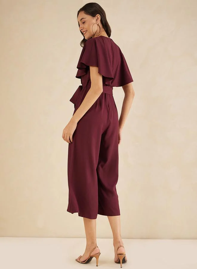 FEMELLA Solid Kimono Wrap Jumpsuit with Ruffled Sleeves by Styli