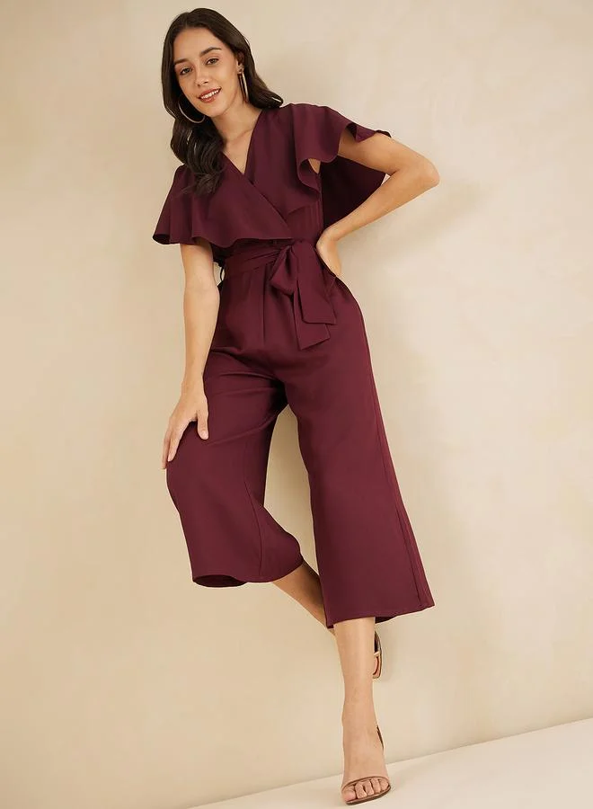 FEMELLA Solid Kimono Wrap Jumpsuit with Ruffled Sleeves by Styli