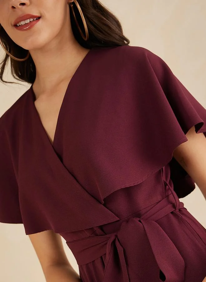FEMELLA Solid Kimono Wrap Jumpsuit with Ruffled Sleeves by Styli