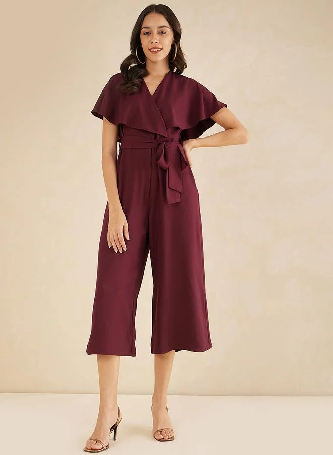 FEMELLA Solid Kimono Wrap Jumpsuit with Ruffled Sleeves by Styli
