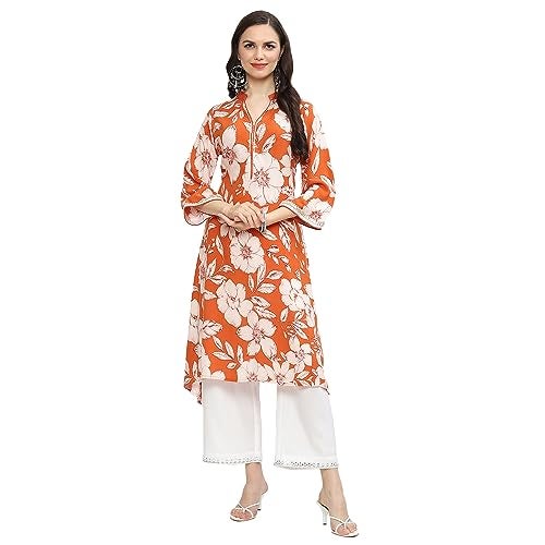 BIBA Women Rayon Straight Fit Printed Mix and Match Kurta (Whimsica19661_Burnt Orange_40) - Image 1
