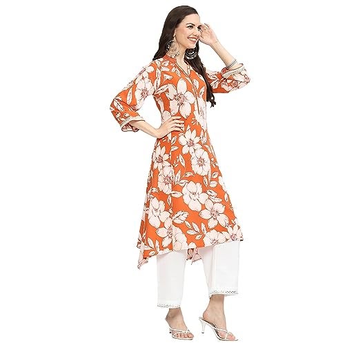 BIBA Women Rayon Straight Fit Printed Mix and Match Kurta (Whimsica19661_Burnt Orange_40) - Image 4