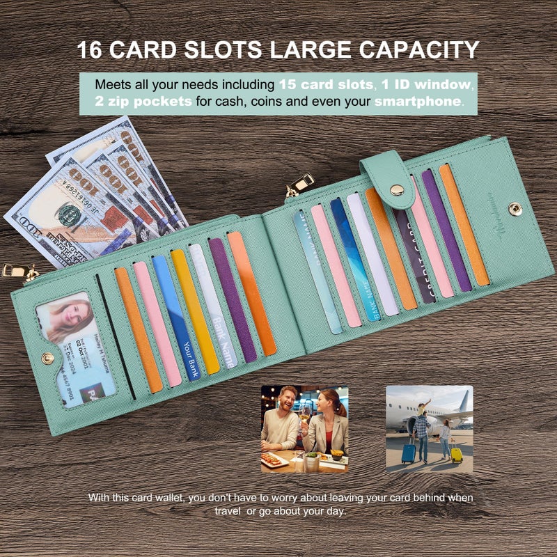 Travelambo RFID Wallet Women Large Size Bifold Multi Card Wallet Case with Zipper Pocke Credit Card Holder for Women - Image 5