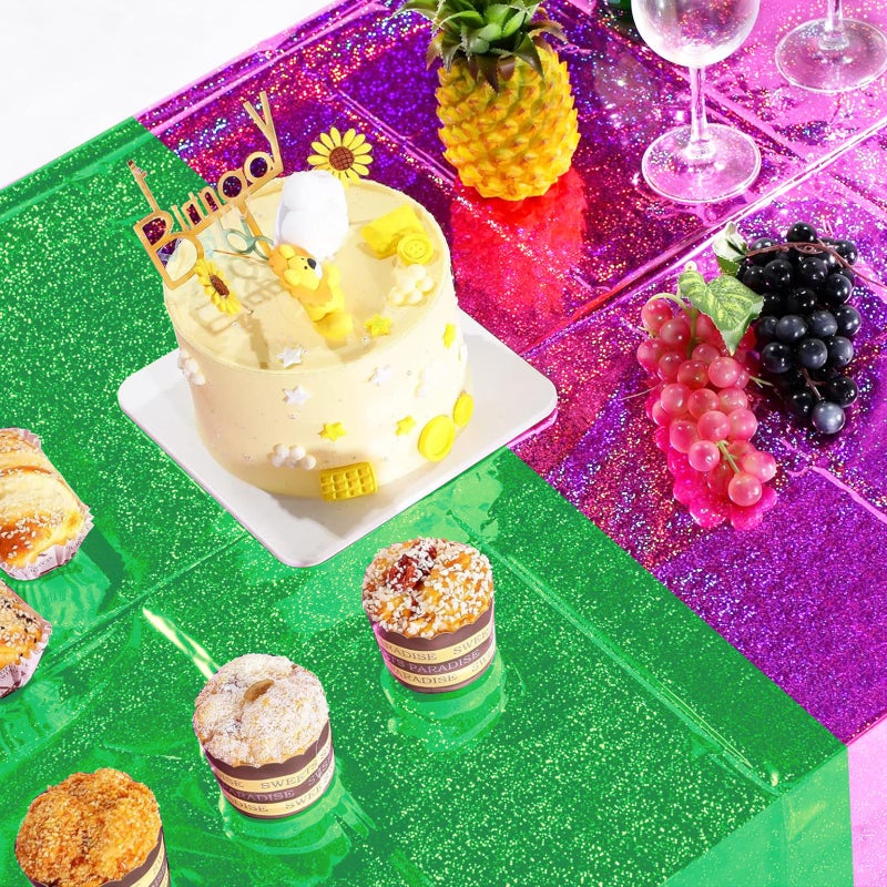 Pascliyna 4 Pcs Iridescent Pink and Green Tablecloth Party Decorations, Holographic Foil Plastic Table Cloths for Rectangle Tables, Disposable Green and Pink Table Cover for Witch Theme Birthday Party Supplies - Image 4