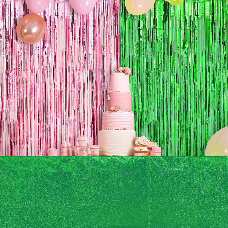 Pascliyna 4 Pcs Iridescent Pink and Green Tablecloth Party Decorations, Holographic Foil Plastic Table Cloths for Rectangle Tables, Disposable Green and Pink Table Cover for Witch Theme Birthday Party Supplies - Image 5