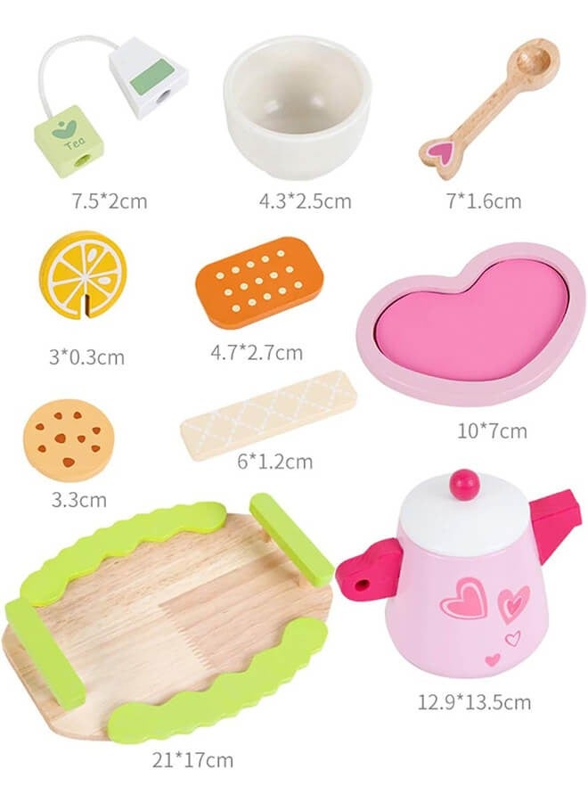 ميكسد مجموعة ألعاب شاي بعد الظهر الوردي الخشبية المكونة من 21 قطعة، صينية ألعاب التظاهر بالطعام، ملحقات المطبخ التعليمية، هدايا للفتيات والأولاد بعمر سنتين فأكثر - Image 4