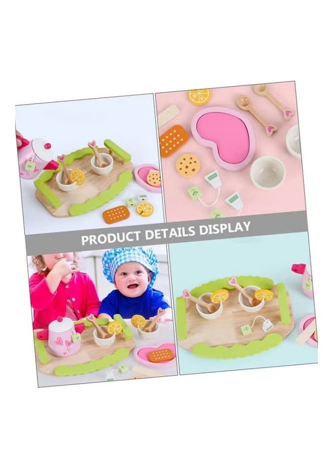 ميكسد مجموعة ألعاب شاي بعد الظهر الوردي الخشبية المكونة من 21 قطعة، صينية ألعاب التظاهر بالطعام، ملحقات المطبخ التعليمية، هدايا للفتيات والأولاد بعمر سنتين فأكثر - Image 3