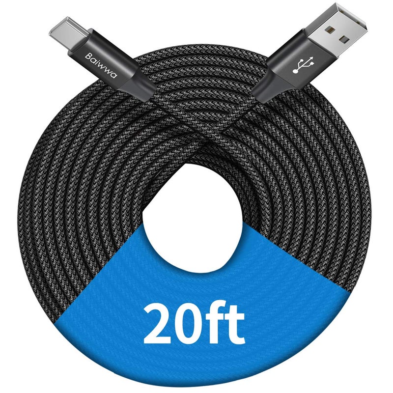 Baiwwa Long USB C Cable 20ft, USB A to Type C Cable Charger Cord Premium Nylon Braided for iPhone 16 15 Series Samsung Galaxy Note Tab, Moto, LG, Pixel and More USB C Smartphone & Tablet - Image 1