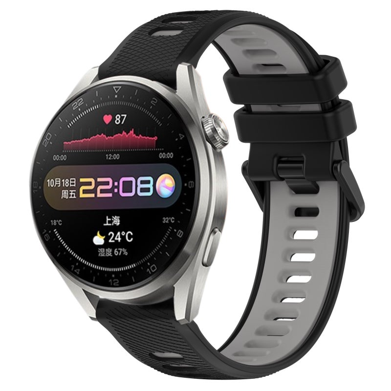 erorex For Huawei Watch 3 Pro 22Mm Sports Two-Color Silicone Watch Band(Black+Grey) - Image 1