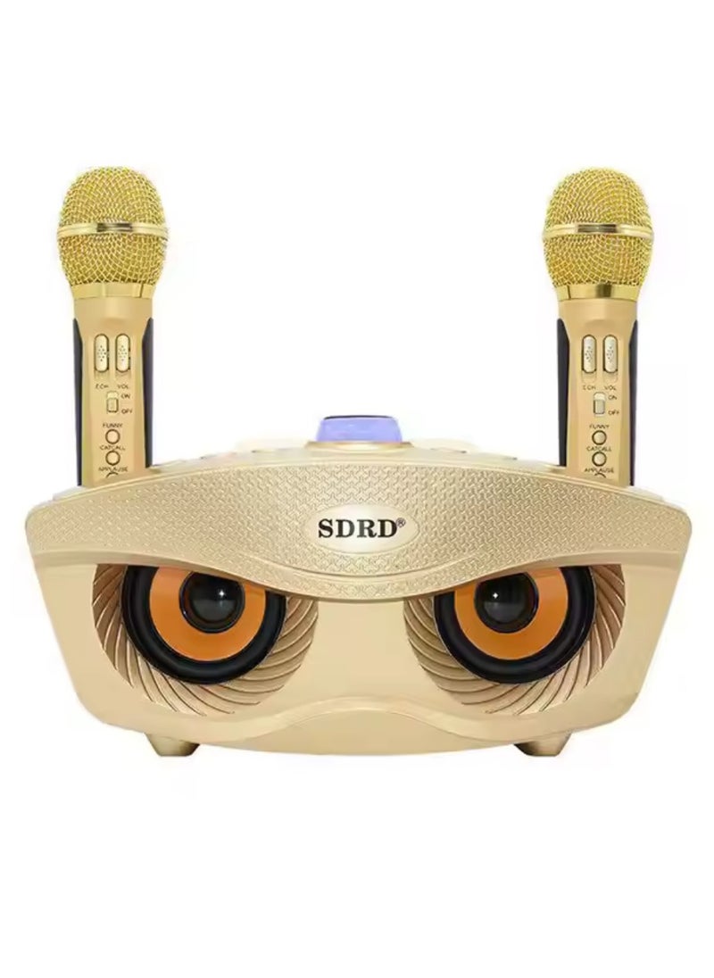 SDRD SD-306 Karaoke Machine Portable Speaker Bluetooth Karaoke Speaker With Dual Wireless Mic For Kids And Adults Wireless Speaker Karaoke Speaker With Microphone For Party Bluetooth Speaker Gold  - Image 1