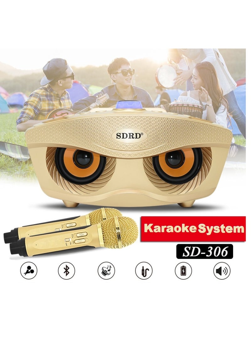 SDRD SD-306 Karaoke Machine Portable Speaker Bluetooth Karaoke Speaker With Dual Wireless Mic For Kids And Adults Wireless Speaker Karaoke Speaker With Microphone For Party Bluetooth Speaker Gold  - Image 3