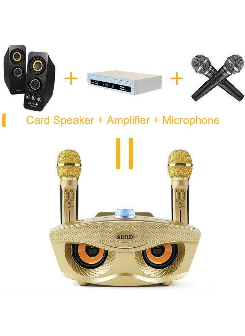 SDRD SD-306 Karaoke Machine Portable Speaker Bluetooth Karaoke Speaker With Dual Wireless Mic For Kids And Adults Wireless Speaker Karaoke Speaker With Microphone For Party Bluetooth Speaker Gold  - Image 4