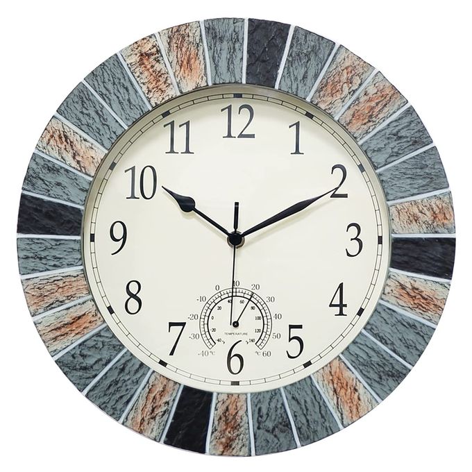 UMEXUS Outdoor Clock with Thermometer 13 Inch Retro Large Waterproof Wall Clocks Indoor Silent NonTicking Battery Operated Weatherproof Decor for Garden Kitchen Bathroom Mother Gift