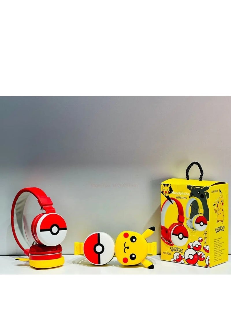 بوكيمون سماعات رأس Pokémon لاسلكية بلوتوث للأطفال بصوت X6D سماعات قابلة للطي للأطفال تقليل الضوضاء ؛ مناسبة لسماعات ستيريو للأطفال والهواتف المحمولة والأجهزة اللوحية بلون اصفر مع احمر - Image 4